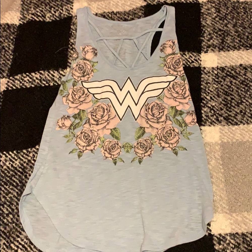 Tank top with roses and wonder woman logo
